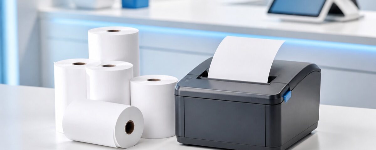 Kertas thermal ukuran 58 mm dan 80 mm dengan printer struk